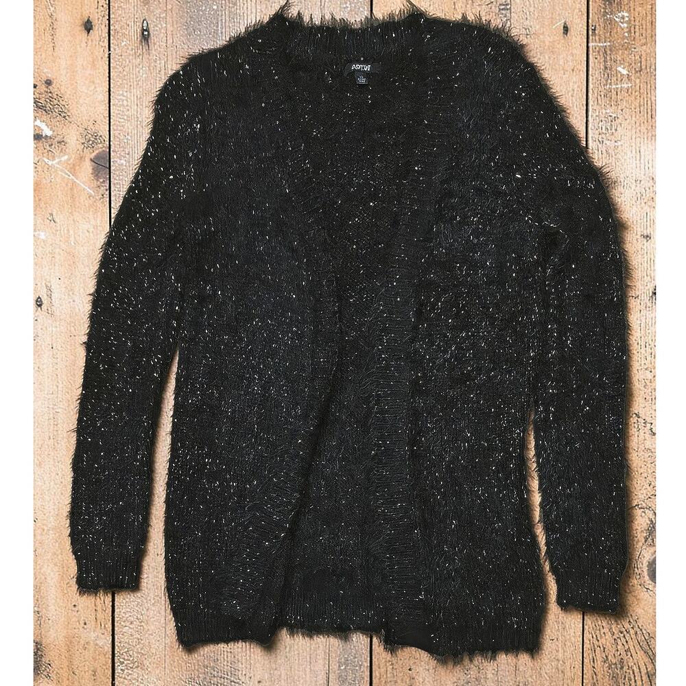 Apt. 9 Fuzzy Eyelash Soft Stretchy Black Gold Metallic Cardigan XS